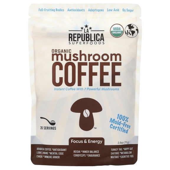 LA Republica, Mushroom Coffee, Instant Coffee 7 Mushrooms, 2.12 oz (60 g)