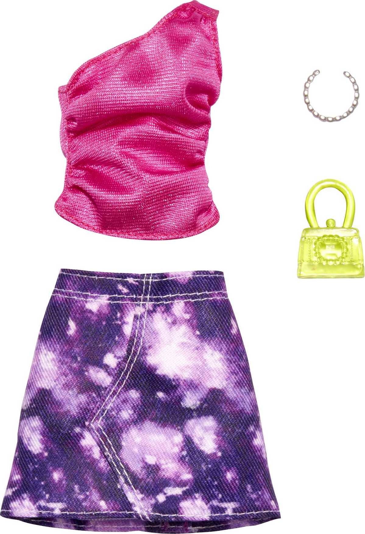 Barbie Fashions Doll Clothes with Pink Top & Tie-Dye Skirt with 2 Accessories (1 Outfit)