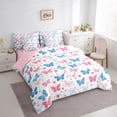 thumbnail image 3 of Feelyou Blue Pink Butterfly Bedding Comforter Set 7pcs for Girl, Dreamy Cartoon Stars Queen Bedding Sets, Kawaii Animal Reversible Queen Sheet Sets, Super Cozy Room Decor, 3 of 8