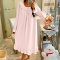 thumbnail image 7 of Women's Ruffle Cute Nightgown Loose Crewneck Long Sleeve Sleepdress Fall Winter Pullover Lounge Nightdress, 7 of 7