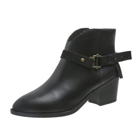 

fvwitlyh Ankle Boots for Women Boots with Heels Ladies Fashion Solid Color Leather Pointed Belt Buckle Dide Zipper Boots for Women with Heel Tan