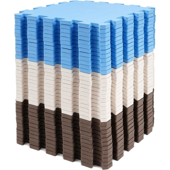 BalanceFrom 36 Piece Kids Puzzle Play Mat, Foam Floor Tiles, Blue/Brown/Beige