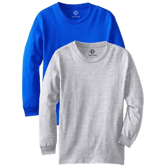 Daxton Youth Size Long Sleeve Tee Basic Tshirt Tops, 2Pk Royal Heather Gray T Shirt, Size X-Large