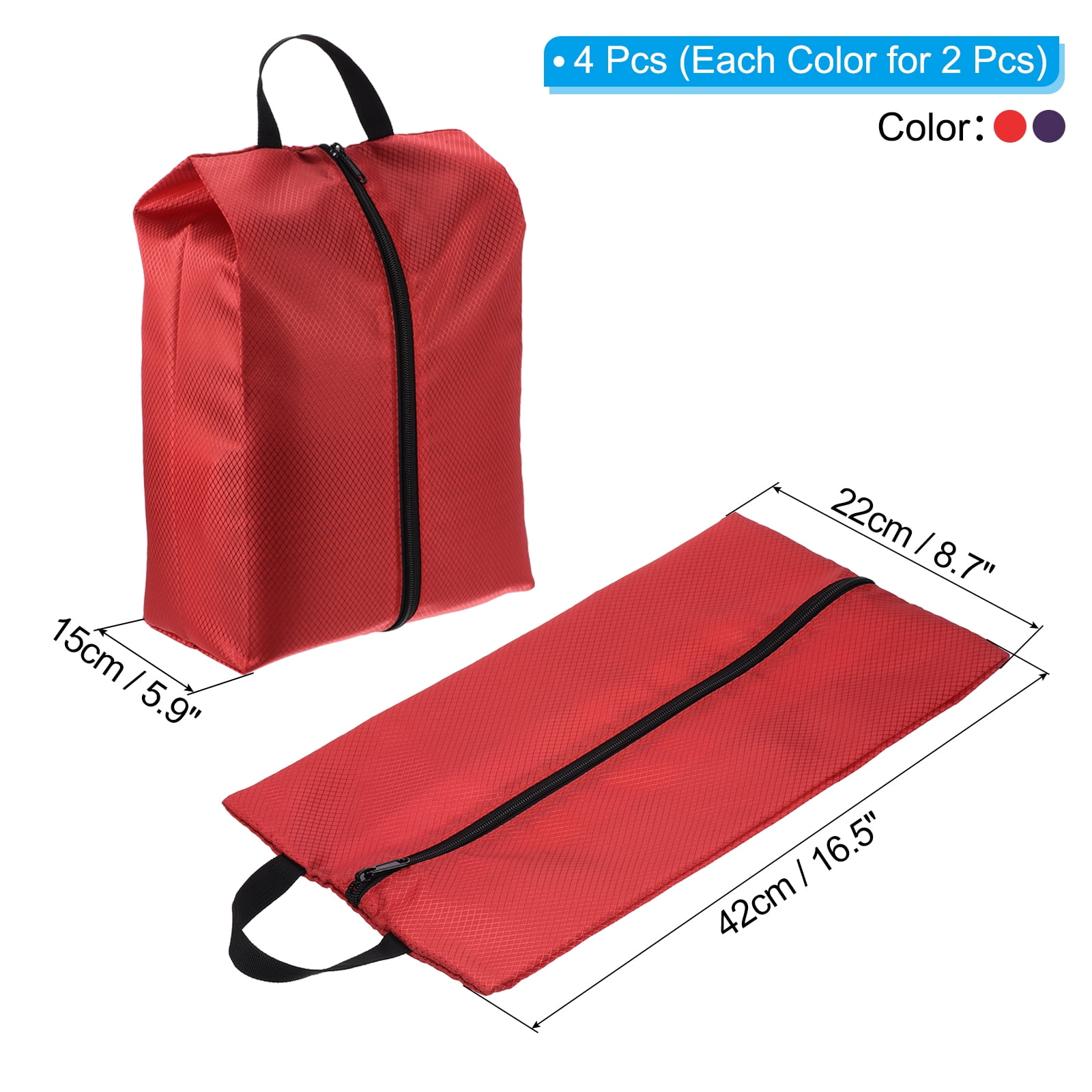 Uxcell Shoe Bags for Travel, Portable Shoe Bag with Zipper for Travel, Red Purple 4 Pack