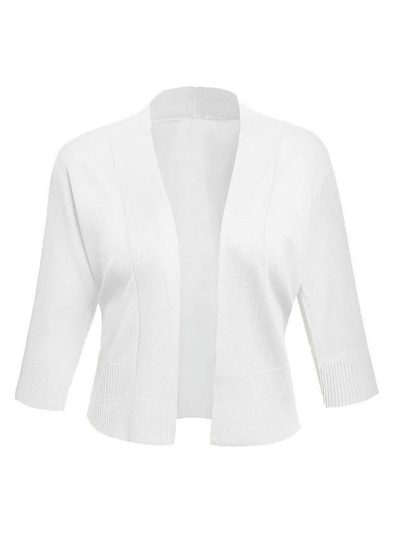 FOLUNSI Women's 3/4 Sleeve Cropped Cardigan Sweater, Open