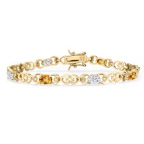 18K Yellow Gold Plated Silver Yellow Sapphire and White Moissanite and Lab Grown Diamond Bracelet for Women | 4.47 Cttw | Gemstone September Birthstone | Oval 6X4MM | Length 7.25 inches