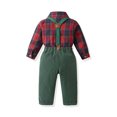 thumbnail image 4 of hotojiny Toddler Boys 3 Piece Plaid Outfit Long Sleeve Button down Shirt Adjustable Suspender Pants with Bow Tie Set Kids Christmas(Red,12-24 Months), 4 of 7