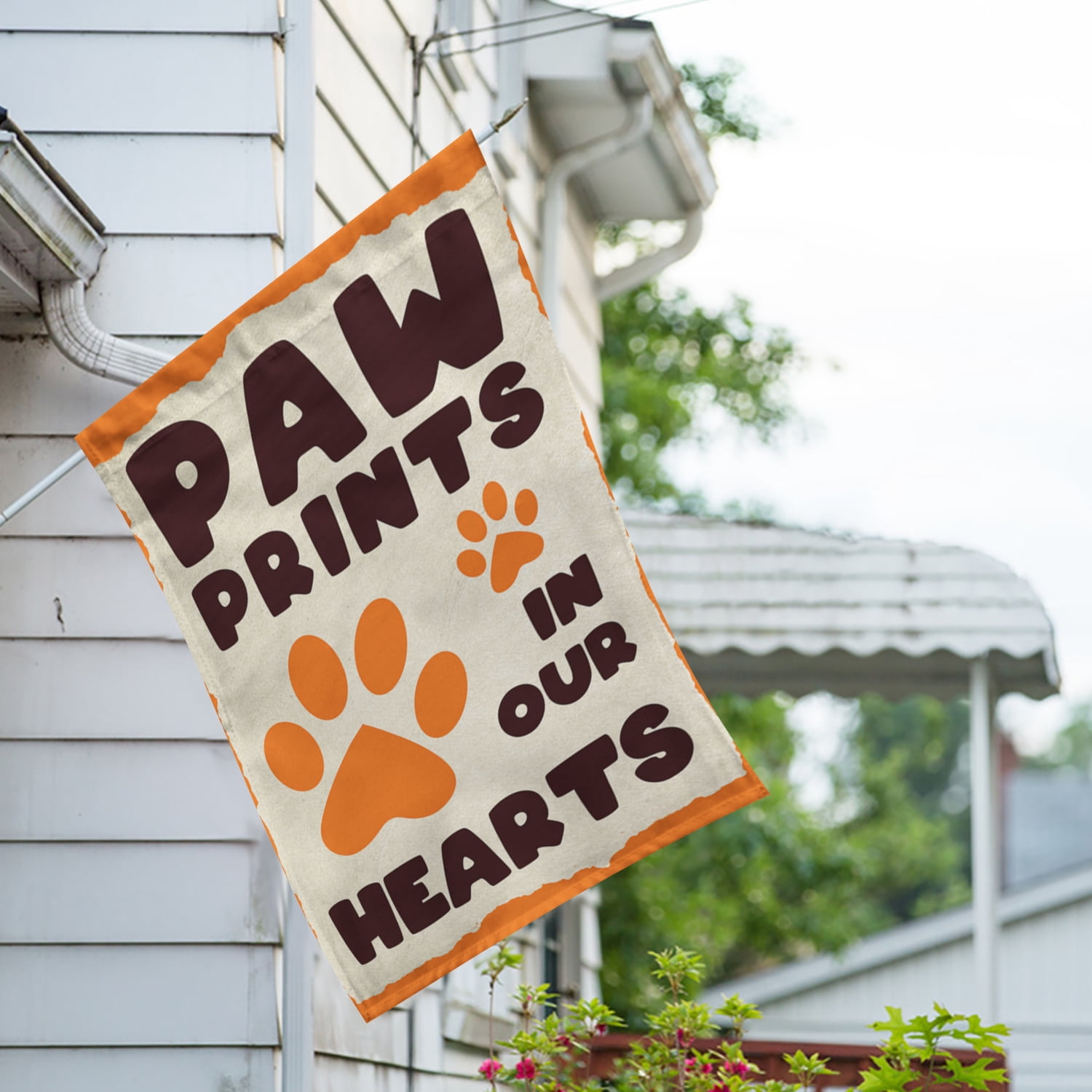 America Forever Pet Memorial House Flag - Paw Prints In Our Hearts, Cat Dog Lost Pet Memorial Bereavement Remembrance - Double Sided Seasonal Yard Outdoor Decorative Flag - 12.5" x 18"