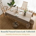 thumbnail image 3 of ComfiTime Table Cloth – Fitted Table Cover for 6 Foot, 8 Foot and other Size Rectangle or Round Tables, Faux Linen/Burlap Tablecloth for Parties w/ Tassel & Embroidery, 55 x 102, Beige, 3 of 11