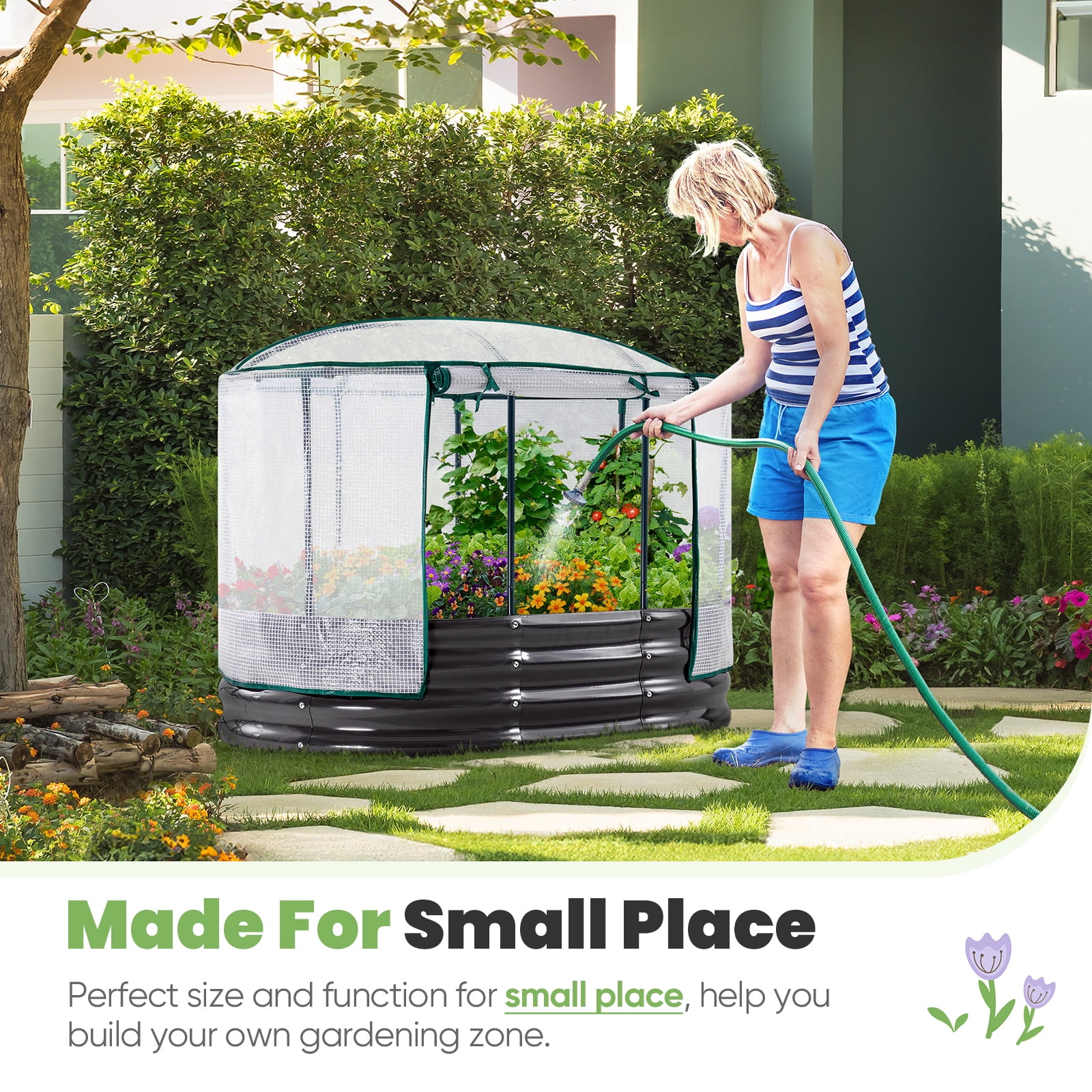 KING BIRD 4x3x1 ft Raised Garden Bed with Cover Galvanized Steel Metal Planter Garden Box Outdoor for Gardening, Vegetables, Flowers, White
