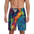 thumbnail image 1 of Balery Vibrant Rainbow Parrot Fantasy Pantalones cortos de pijama de punto de algodón para hombre con cinturilla y bolsillos-Small, 1 of 6
