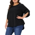 thumbnail image 5 of Agnes Orinda Women's Plus Size Swiss Dots Tops Petal Sleeve Curved Hem Round Neck Summer Casual Blouse 1X Black, 5 of 7