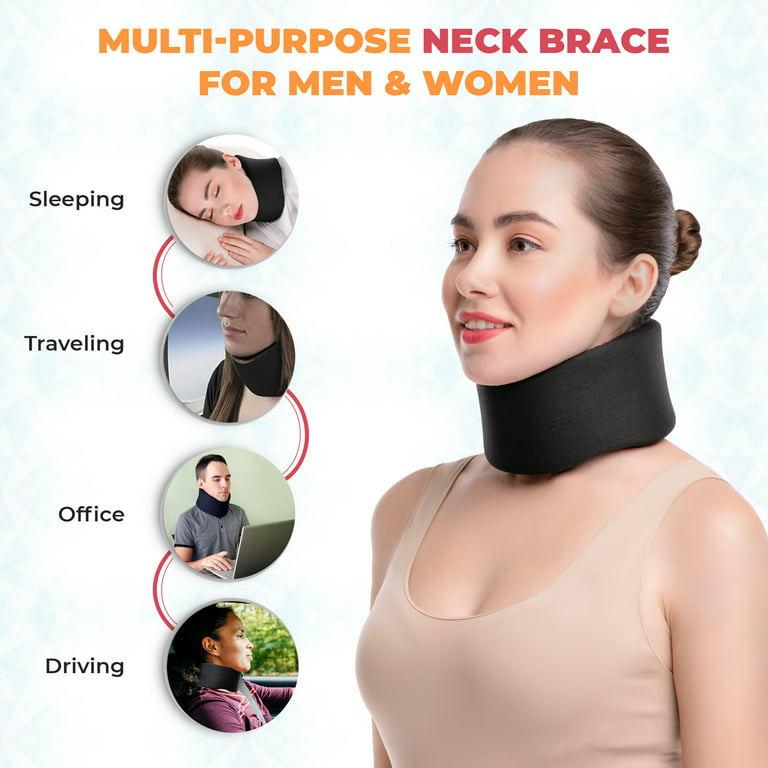 SNUG360 Soft Foam Cervical Collar - Unisex 3.5 Neck Support Brace,  Relieves Neck Pain & Spine Pressure Due to Whiplash or Injury, Also  Wearable While Sleeping (Large, Black) 