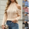 thumbnail image 5 of qucoqpe Women's Fashion Off-Shoulder High Neck Sweaters Comfortable Long Sleeve Knit Top for Casual Wear, 5 of 5