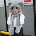 thumbnail image 2 of GRIS Juego 3 en 1 de bufanda con capucha para niños, guantes de felpa cálidos, manoplas, gorro de invierno para niña y niño, lindo patrón 3D para disfraces, fiestas, cumpleaños, regalo de Navidad, 2 of 5