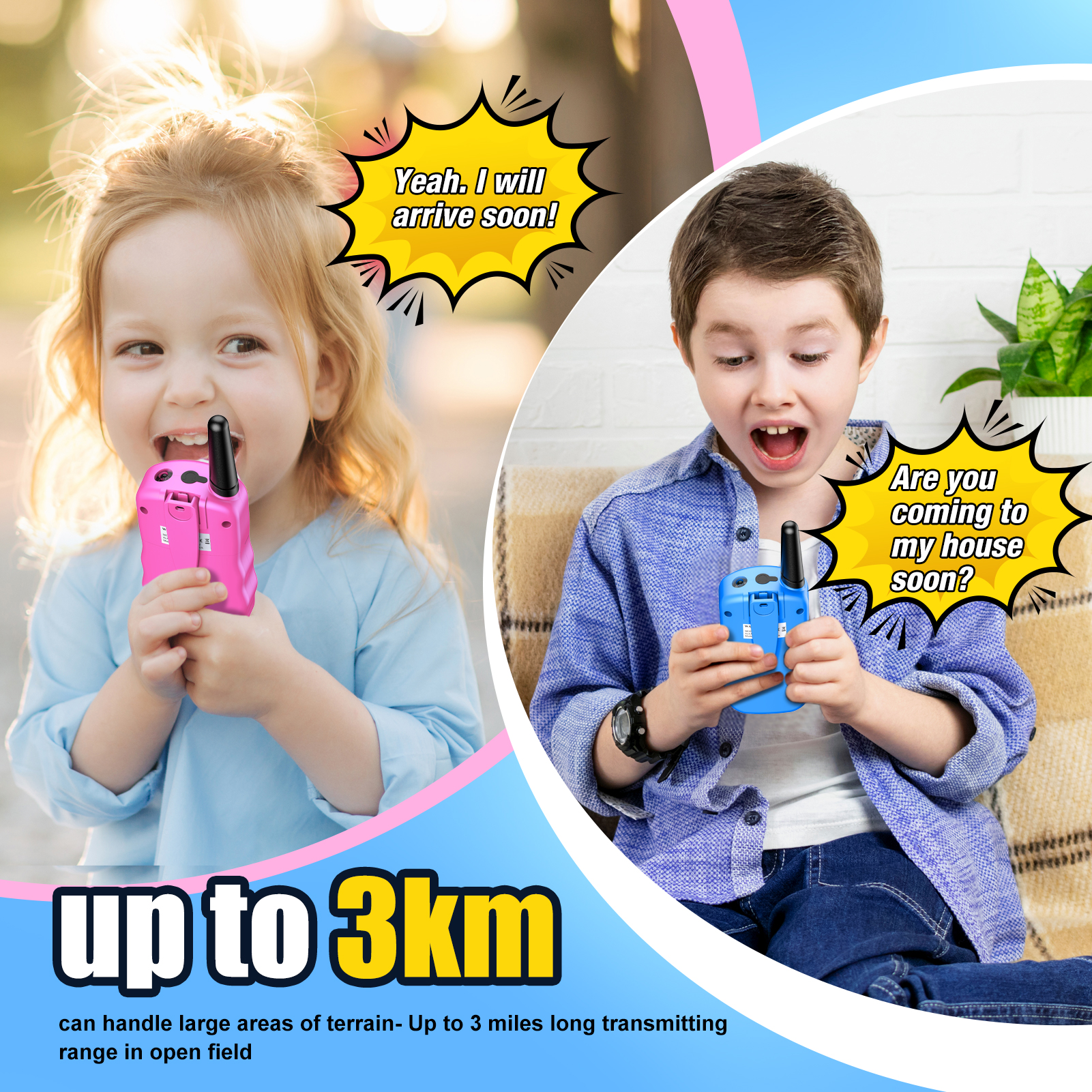 Kids Walkie Talkies 3 Packs, 2 Way Radio, 3 KM Long Range, Clear Sound 22 Channels Toy for Boys Girls 3-12 Years Old Easter Gifts for Kids Best Gift - image 3 of 9