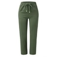 thumbnail image 4 of Sopiago Pants for Women Casual Cotton Linen Palazzo Pants Drawstring Elastic High Waist Wide Leg Trousers with Pockets Army Green,XL, 4 of 6