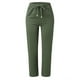 thumbnail image 4 of Pantalones informales rectos de algodón y lino con cintura elástica para mujer - Cintura media, cordón, para todas las estaciones, 4 of 6