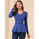 thumbnail image 3 of Top de Peplum de Punto Jersey Acanalado de Manga Larga con Cuello En V para Mujer Allegra K Azul XL, 3 of 6