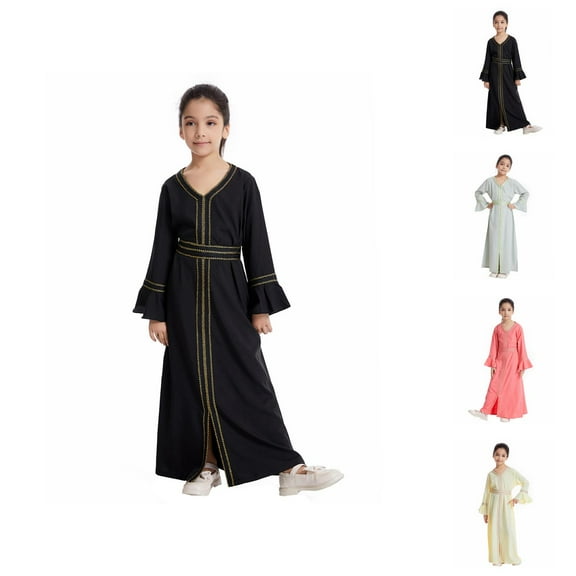 Outfits for Girls Girl Set Kids Girls Long Sleeve Kaftan Maxi Prayer Clothes Dresses Abaya