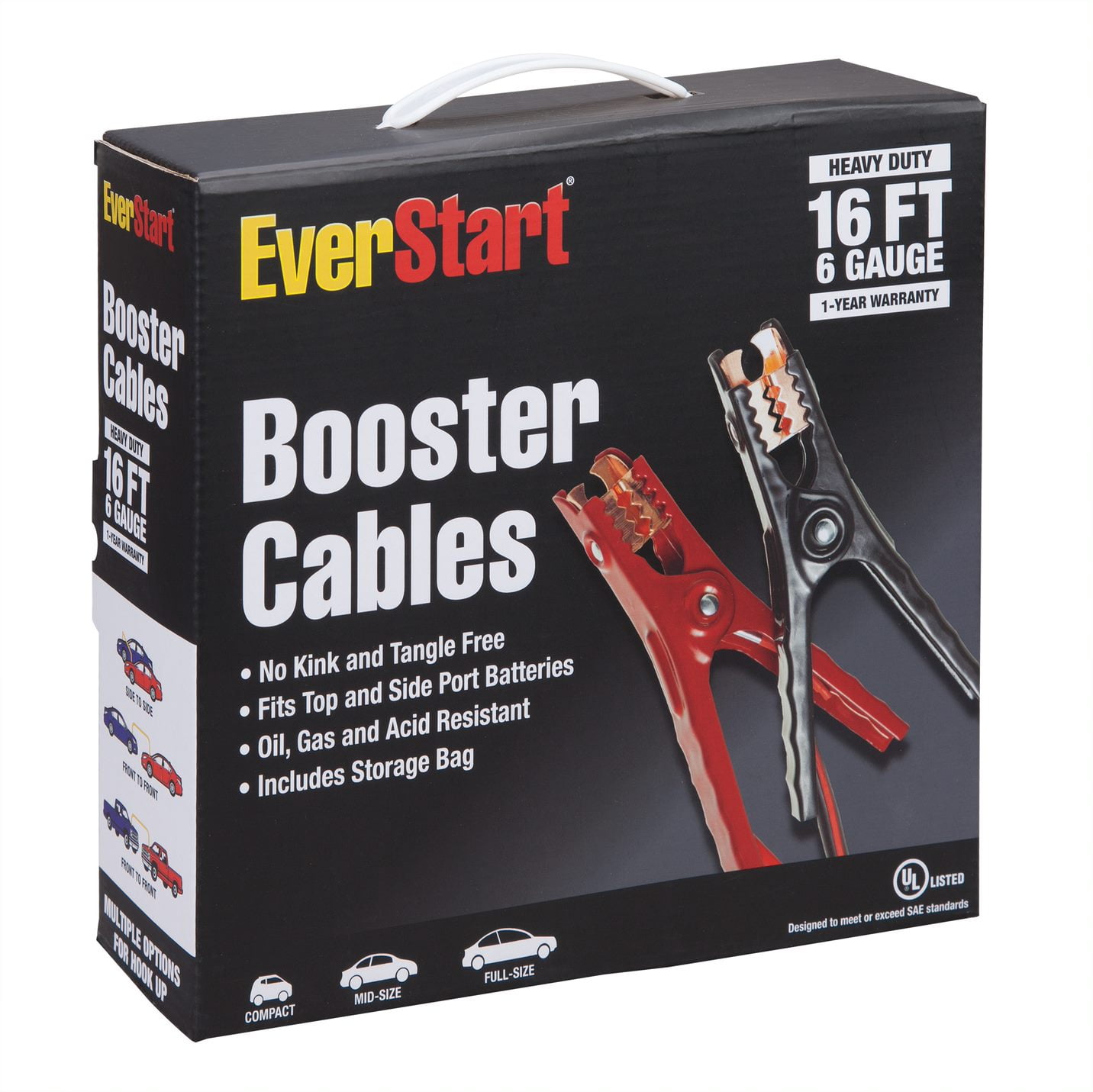 Everstart 16 Foot 6 Gauge, Automotive Booster Cables, Jumper Cables,Black and Red