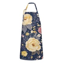 Pioneer Flower Floral Print Pattern Apron-Garden Aprons for Women with Pockets-Cotton Linen Waterproof Kitchen Cooking Gardening Aprons Adjustable for Kitchen,Cooking,BBQ and Salon 33x27 Inch