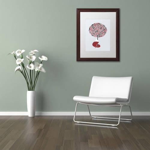 Trademark Fine Art 'Cherry Tree Fox' Canvas Art by Robert Farkas, White Matte, Wood Frame
