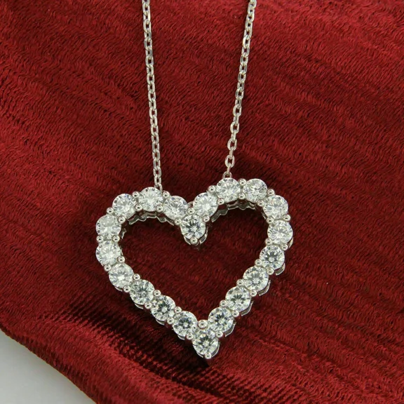 2Ct Round Cut Lab Created Diamond Heart Pendant 14k White Gold Plated 18 Free Chain