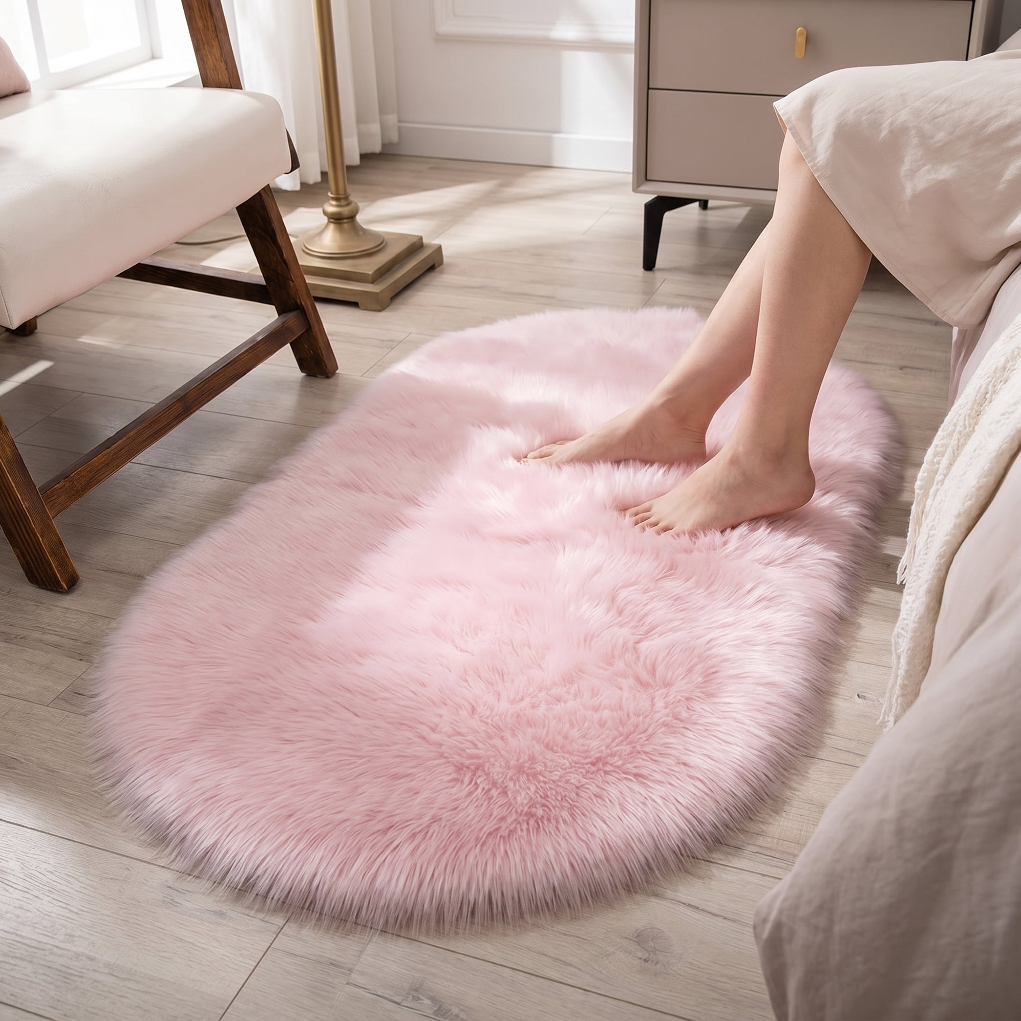 Unique Bargains Shaggy Area Rug Ultra Fluffy Non-Slip Fuzzy Carpet 24" x 16" Light Pink