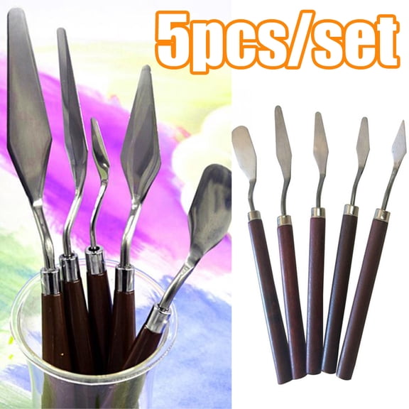Travelwant 5Pcs Stainless Steel Painting Knives Stainless Steel Spatula Palette Knife Oil Painting Accessories Color Mixing Set for Oil, Canvas, Acrylic Painting
