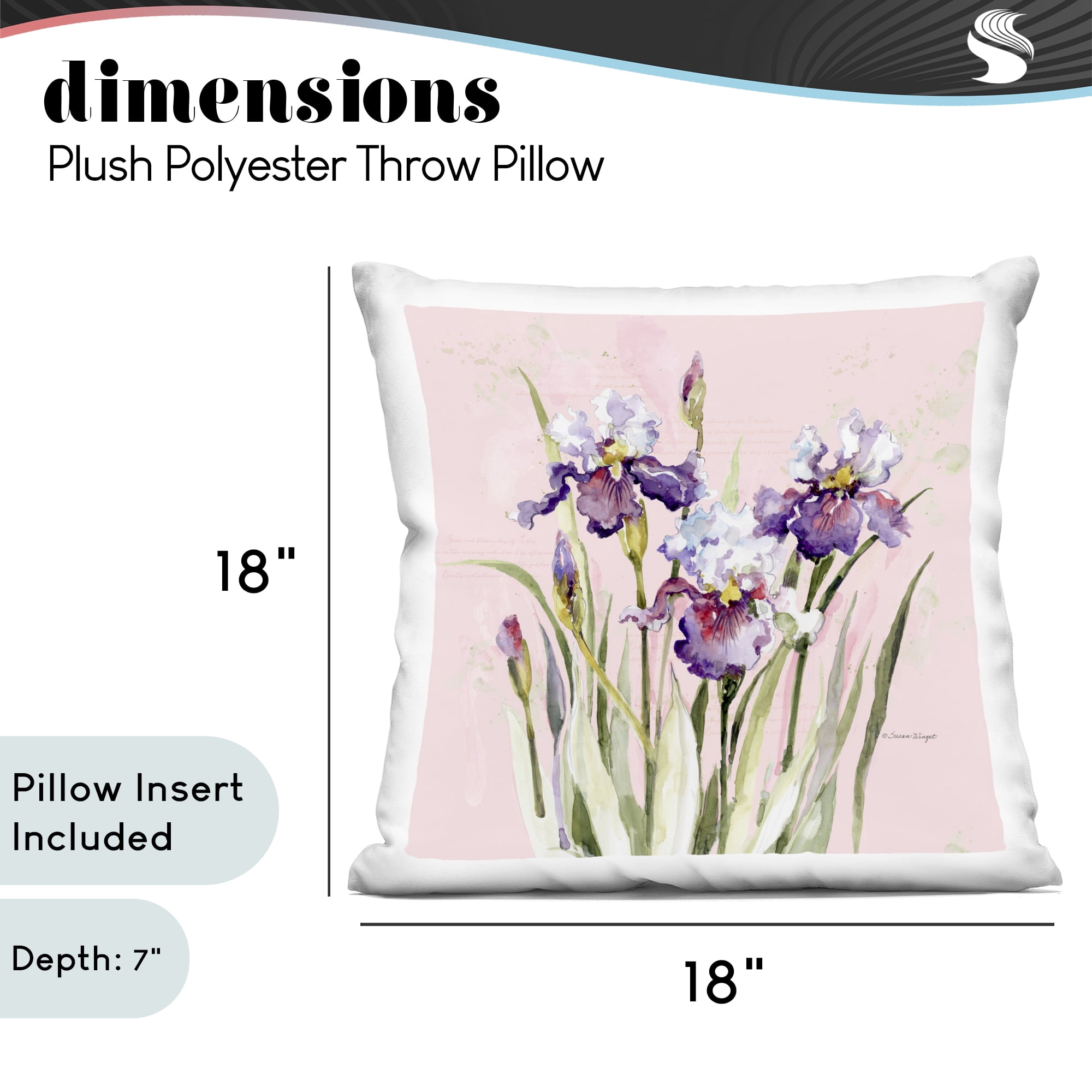 Stupell Industries Purple Irises on Pink Decorative Printed Throw Pillow, design by Susan Winget, 18 x 7 x 18