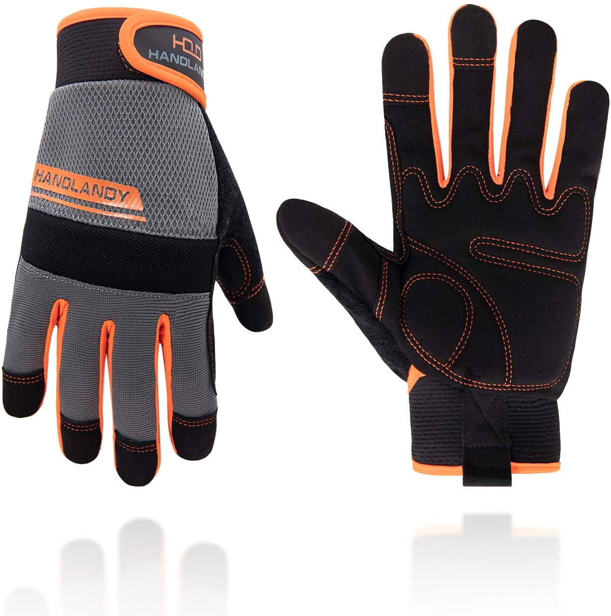 Utility Safety Mechanic Working Gloves Touch Screen Flexible Breathable Yard Work Gloves HANDLANDY Work Gloves Mens & Women Extra Large, Orange 