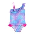 thumbnail image 1 of XASZHN Maillot de Bain une Pièce à Imprimé Écailles de Poisson pour Filles, Haut à Encolure Licou, pour Filles, Violet, 5-6 Ans, 1 of 9
