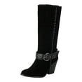 thumbnail image 5 of Cowboy Boots for Women Trendy Stitching Suede Buckle Strap Pull on Mid Calf Western Booties Chunky Heel Pointed Toe Fold Over Short Cowgirl Boots, 5 of 5