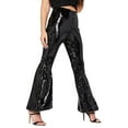 thumbnail image 2 of TXGREN pants for women trendy women's pants Women's Sequined Shiny High Waist Stretch Flare Pants Nightclub Trousers pants for women work casual Black+S, 2 of 6