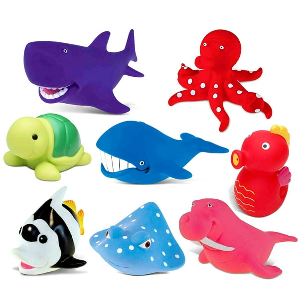 Dollibu Bath Buddies Ocean Critters Rubber Squirter Toys Whale, Turtle, Shark, Manta Ray