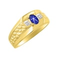 thumbnail image 4 of RYLOS Men's Rings Yellow Gold Plated Silver Classic Nugget 6X4MM Gemstone & Diamond Ring Blue Star Sapphire September Birthstone Ring Size 10, 4 of 7