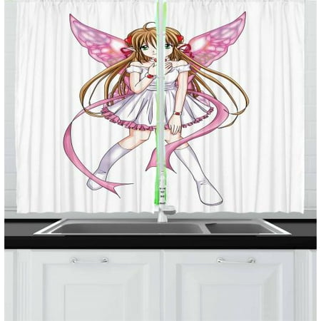 Anime Curtains 2 Panels Set Cartoon Illustration Of A Pixie