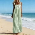 thumbnail image 5 of Ecqkame Summer Dresses for Women Square Neck Sleeveless Embroidered Floral Casual Flowy Daily Vacation Maxi Dress with Side Pockets Green L, 5 of 6