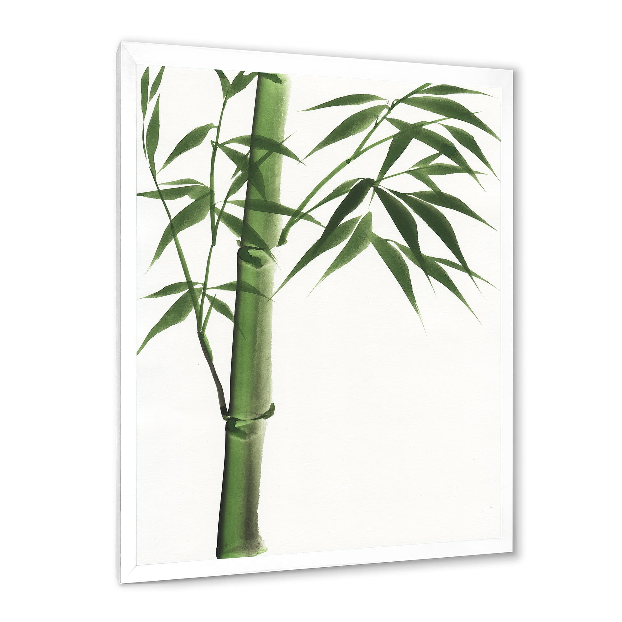 Designart 'Detail Of Dark Green Bamboo On White III' Traditional Framed Art Print