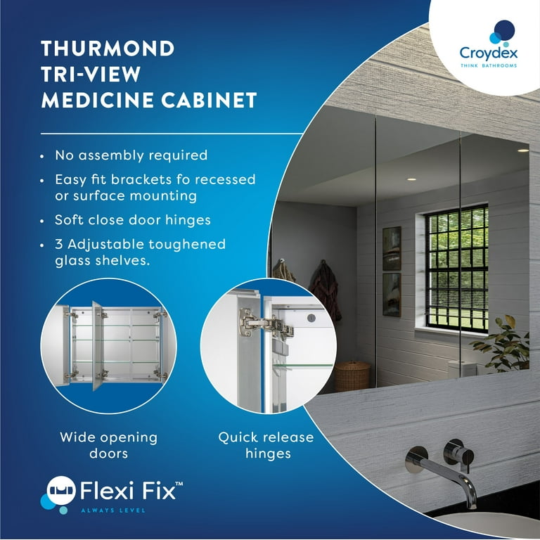 Croydex Thurmond Large Aluminium Medicine Cabinet with Three Doors