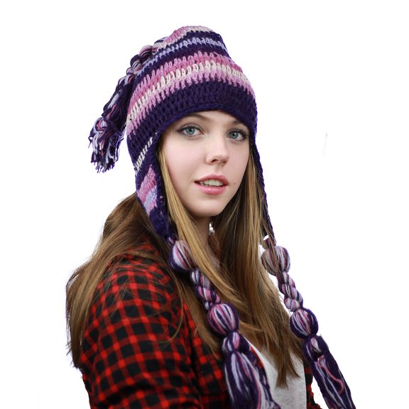 NYFASHION101 Nepal Handmade Ear Flaps Wool Fleece Lined Winter Hat - C10 PU