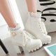thumbnail image 3 of NECHOLOGY Botas Mujer Adulto Femenino Zapatos Botines de mujer Lace Women's Up Student Heel Fashion Boots espesa plataforma de tobillo zapatos de alta encaje botas de mujeres (White, 5), 3 of 4