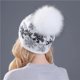 thumbnail image 4 of Xthree-gorro de punto con pompones de visón Real para mujer y niña, gorro de lana de piel de conejo, gorros de invierno para Navidad y nieve, 4 of 4