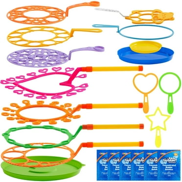 JOYIN Big Bubble Wands Set 12pcs with Concentrated Bubble Solution 21" Giant Bubble Wands with Tray Bulk for Kids, Summer, Easter Party Favors, Indoor and Outdoor Play