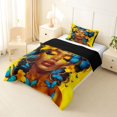 thumbnail image 2 of spefrowx Pop Art Woman Twin Comforter Sets for Kids, Yellow Blue Butterfly Flower Bedding Set, Black Reversible, 2pcs, 1 Comforter and 1 Pillowcase, 2 of 6
