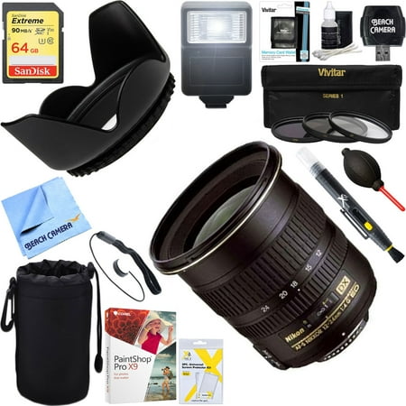 Nikon 12-24mm F/4G ED-IF AF-S DX Zoom-Nikkor Lens + 64GB Ultimate Filter & Flash Photography (Best Lens For Event Photography Nikon)