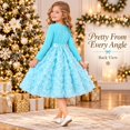 thumbnail image 5 of Girls Rosette Dress Long Sleeve Crew Neck with 3D Floral Skirt, Bow Waist, Solid Color Party Dress for Christmas, Birthday and Pageant, 5 of 9