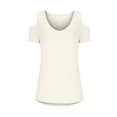 thumbnail image 4 of Women Casual Solid Short Sleeve Cold Shoulder Stitching Round Neck Pullover Blouse T-Shirt Tops, 4 of 6