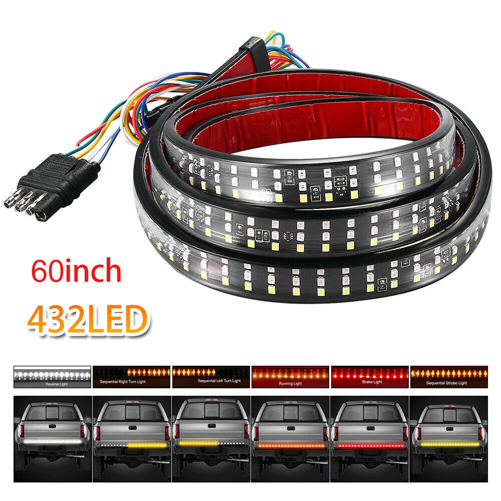 60 Inches Red/White/Amber Truck Tailgate LED Strips Light Bar Truck